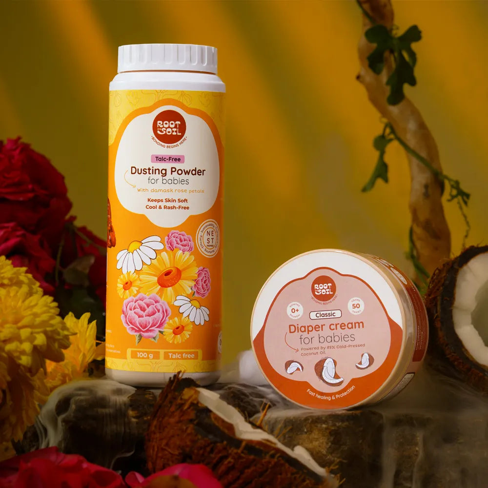 Rash-Free Diaper Days Combo - Diaper Rash Balm 50g + Baby Dusting Powder Rose 100g