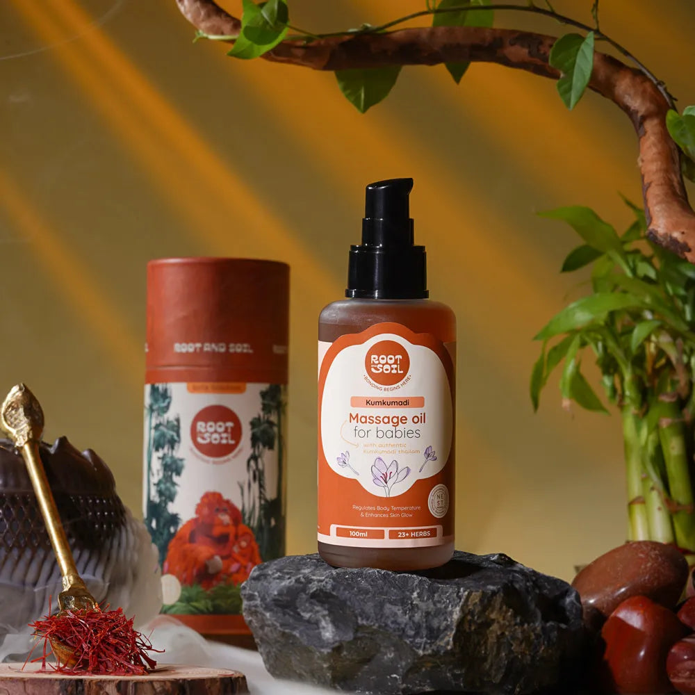 Root and Soil Kumkumadi Baby Massage Oil 100ml – safe for babies above 3 months