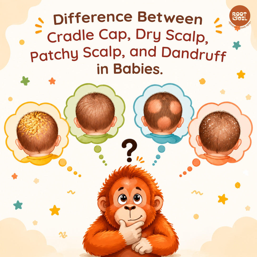 Difference Between Cradle Cap, Dry Scalp, Patchy Scalp, and Dandruff in Babies.