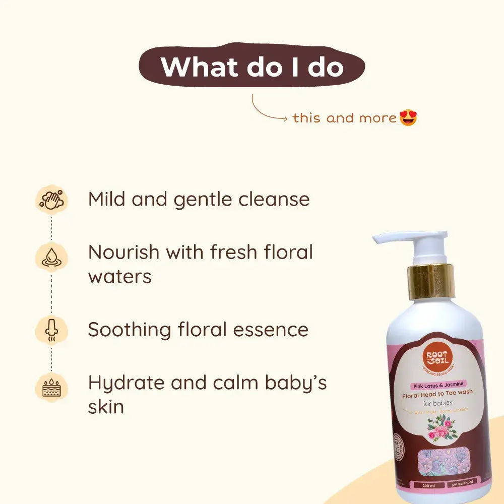 Floral Baby Head-to-Toe Wash | Fresh Flower Petal Infusion | Safe from 0m – 8y | 200 ml