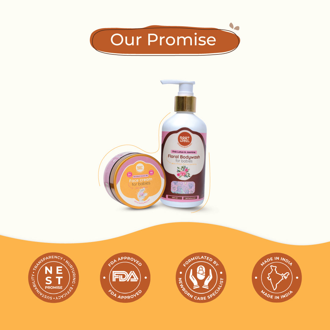 Petal Kissed Baby combo - Floral Baby Head-to-Toe Wash + Pink Lotus Face Cream Combo | 0m - 8y