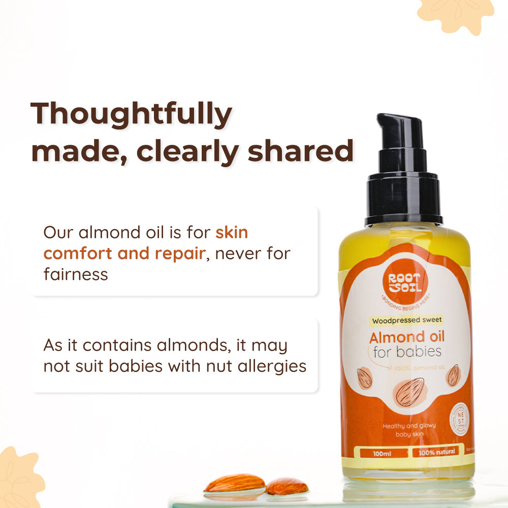 Wood-Pressed Sweet Almond Oil For Babies | Organic & 100% Pure | Healthy & Glowy Baby Skin  | 0+ m