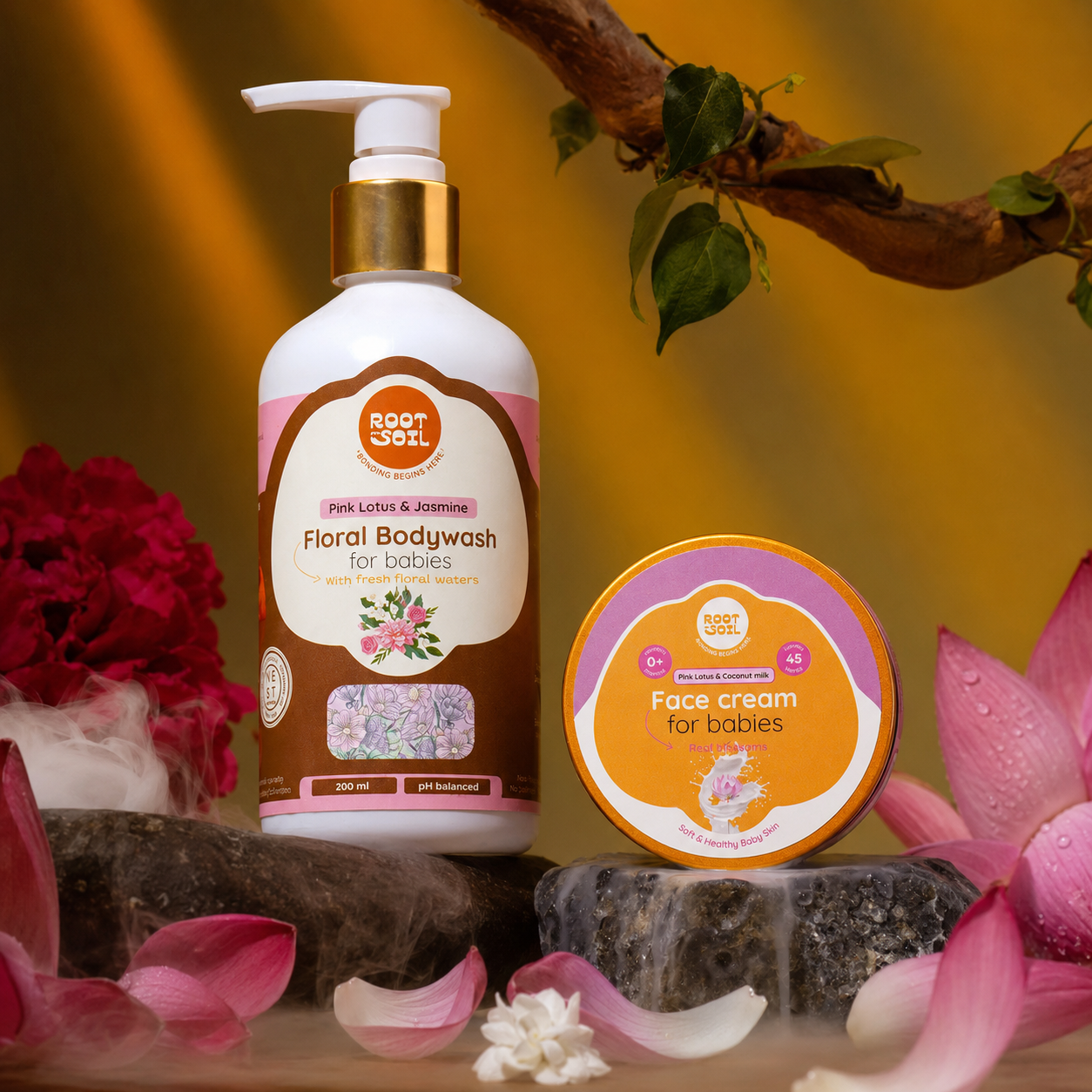 Petal Kissed Baby combo - Floral Baby Head-to-Toe Wash + Pink Lotus Face Cream Combo | 0m - 8y