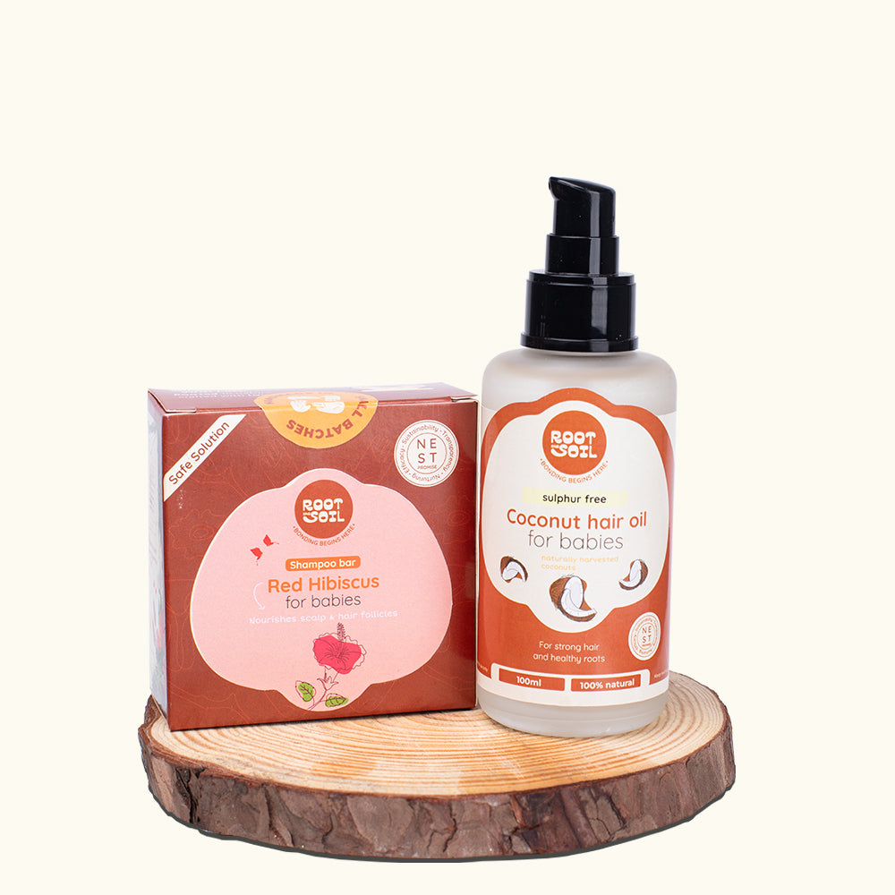 Baby Hair care combo - Coconut hair oil for babies 100ml + Red Hibiscus shampoo bar 100g