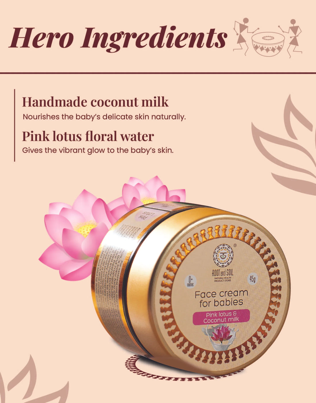 Pink Lotus & Coconut milk Face cream for babies - 45 g (3+ months to 8 years) Light weight Non greasy formula