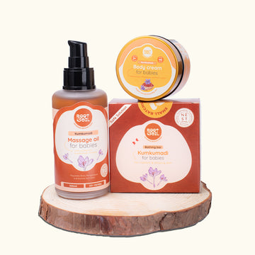 Baby skin glow / Kumkumadi combo - Kumkumadi Massage oil 100 ml + Kumkumadi Absolute bathing bar 100 g + Kumkumadi Body cream 45 g