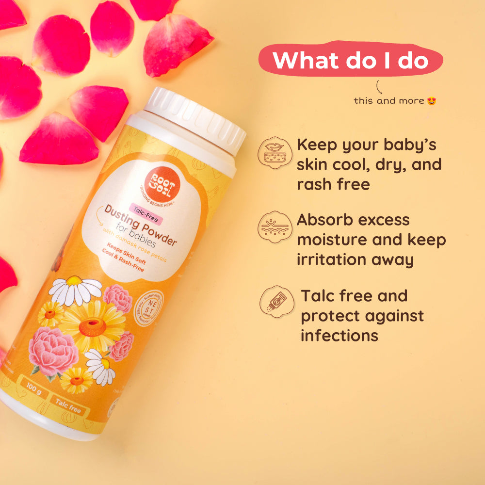 Damask Rose Talc-Free Baby Dusting Powder | Protects from Infections & Rashes | 0+ m | 100 g