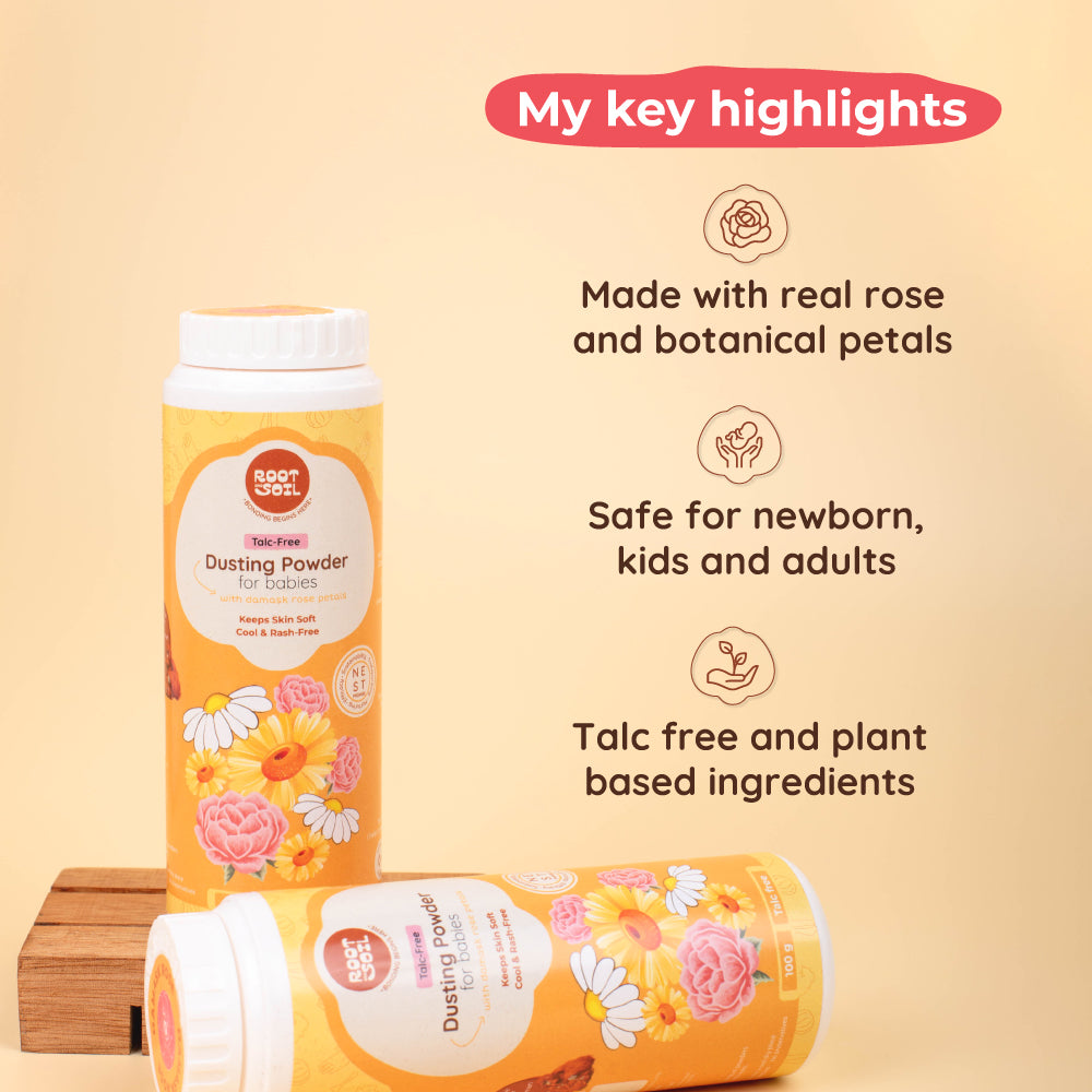 Damask Rose Talc-Free Baby Dusting Powder | Protects from Infections & Rashes | 0+ m | 100 g