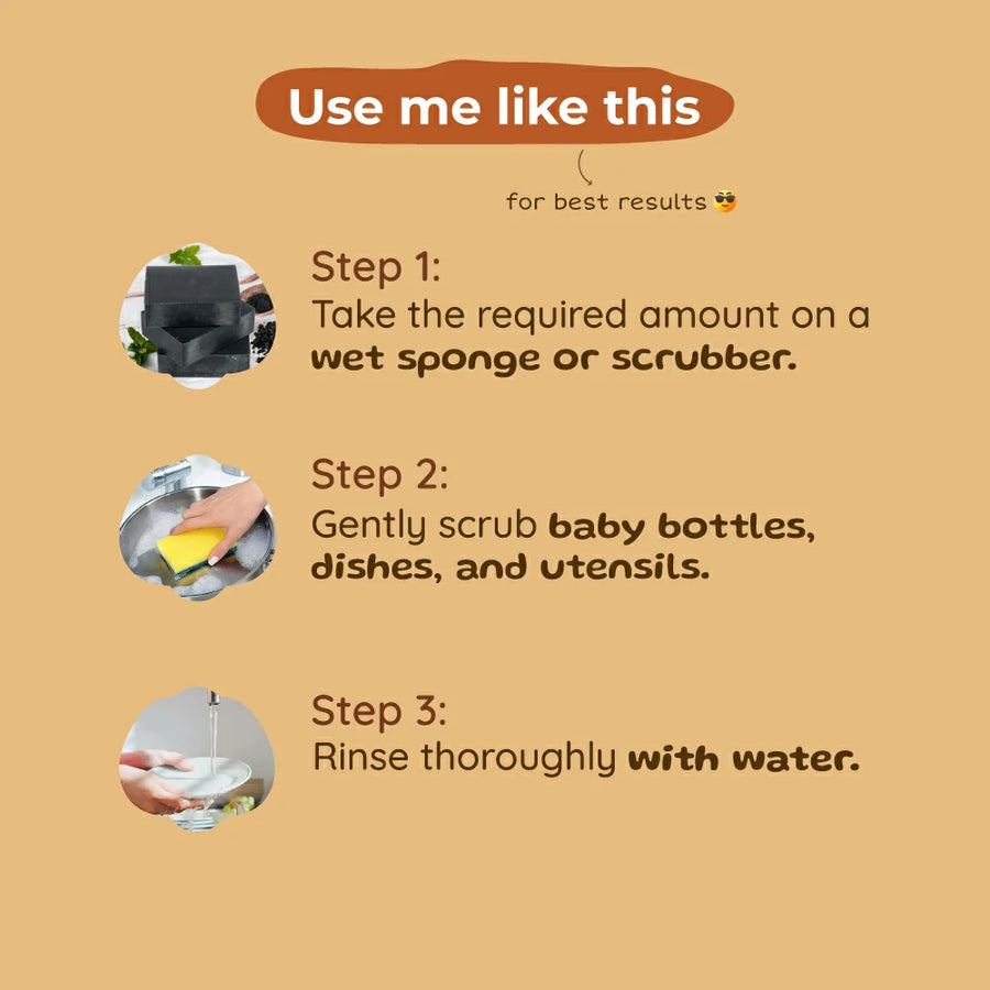 Baby Bottle & Dish Wash Bar With Charcoal | Safe & Effective Cleaning | 0+ m | 100 g