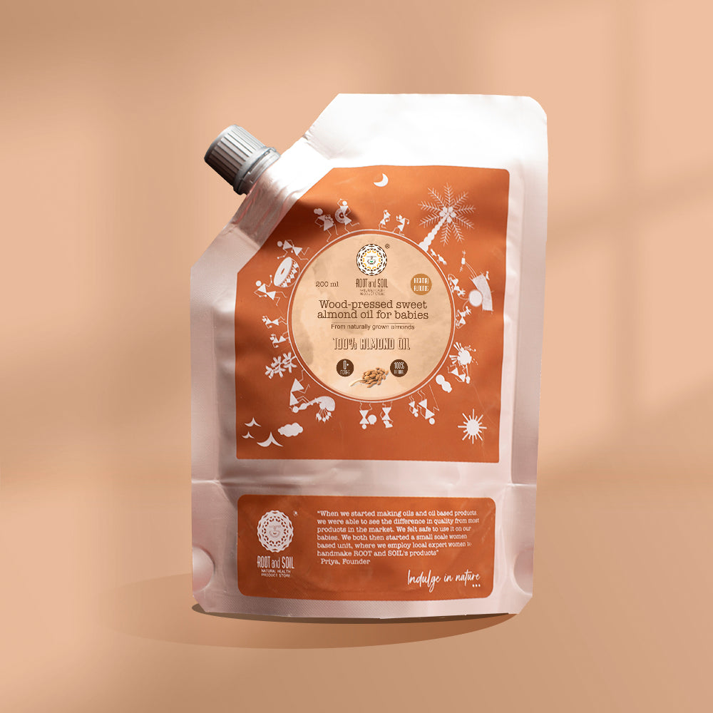 woodpressed sweet almond oil for babies ROOT and SOIL