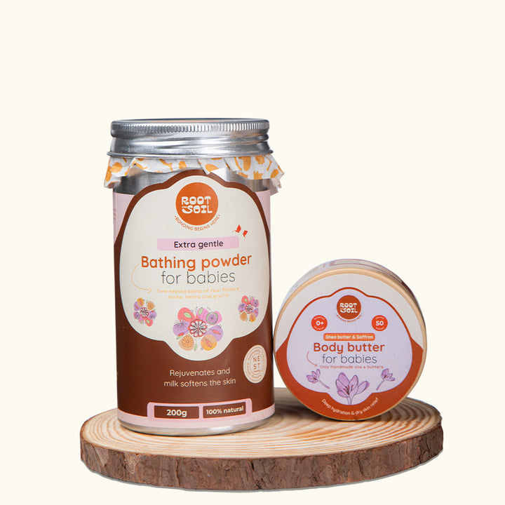 Baby Skin Softening Combo - Baby Bathing Powder + Body Butter Saffron 50 g
