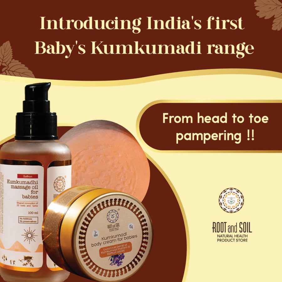 Baby skin glow / Kumkumadi combo - Kumkumadi Massage oil 100 ml + Kumkumadi Absolute bathing bar 90 g + Kumkumadi Body cream 45 g