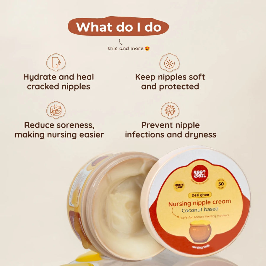 Nursing Nipple Balm (With Desi Ghee) | Soothes Sore & Cracked Nipples - Breastfeeding Safe | 50 g