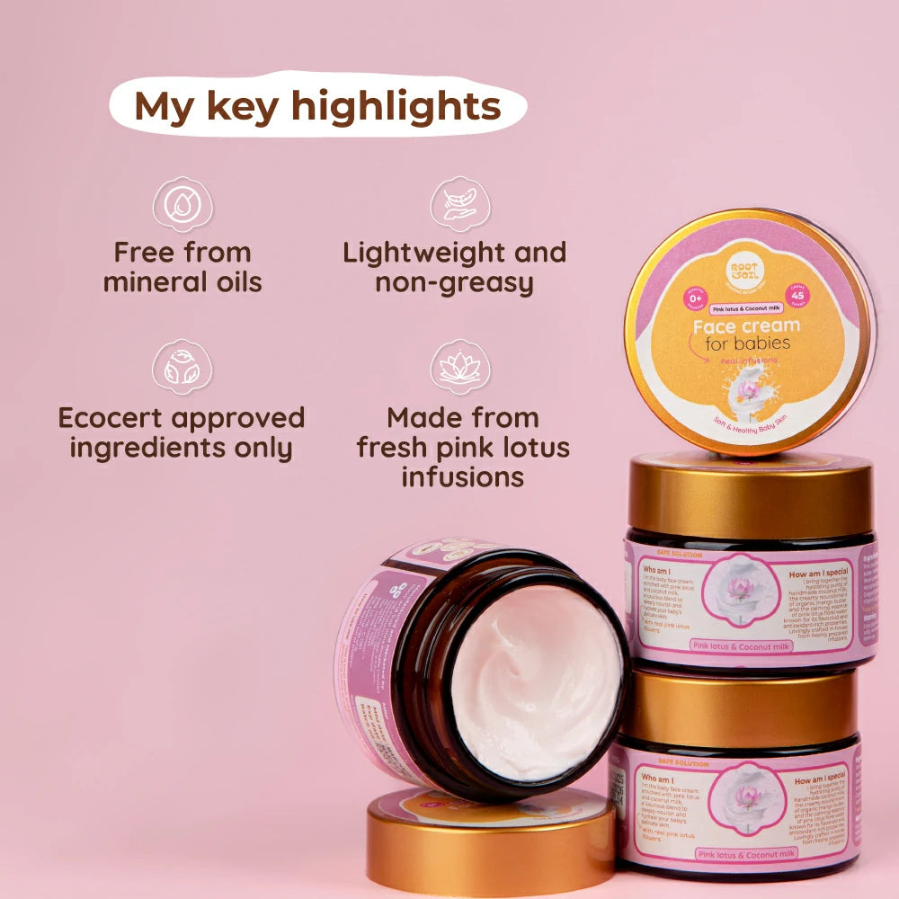 Pink Lotus & Coconut Milk Face Cream | Soft & Healthy Baby Skin | 0 m - 8 y | 45 g