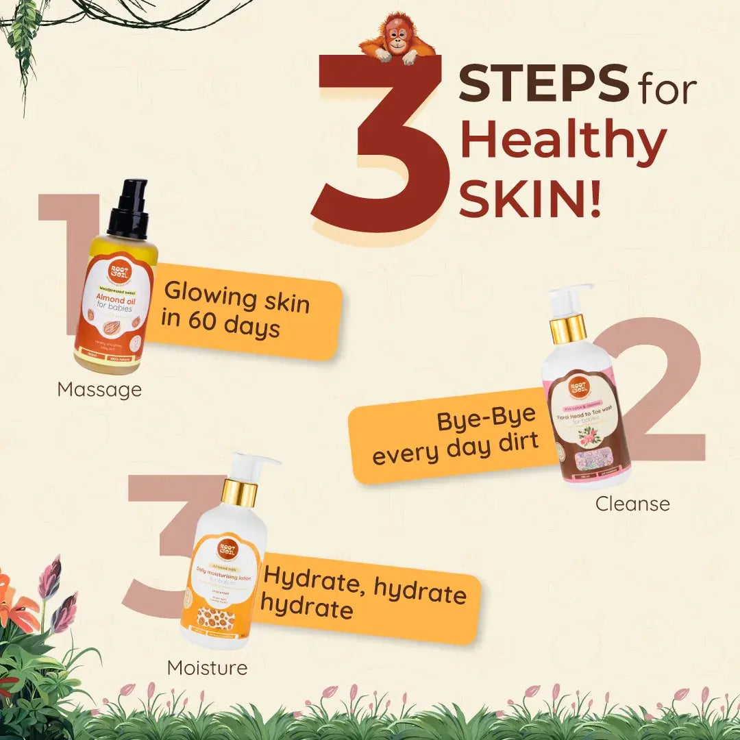 ROOT and SOIL | Baby’s 3-Step Care Combo – Almond Oil, Head-to-Toe Wash & Lotion
