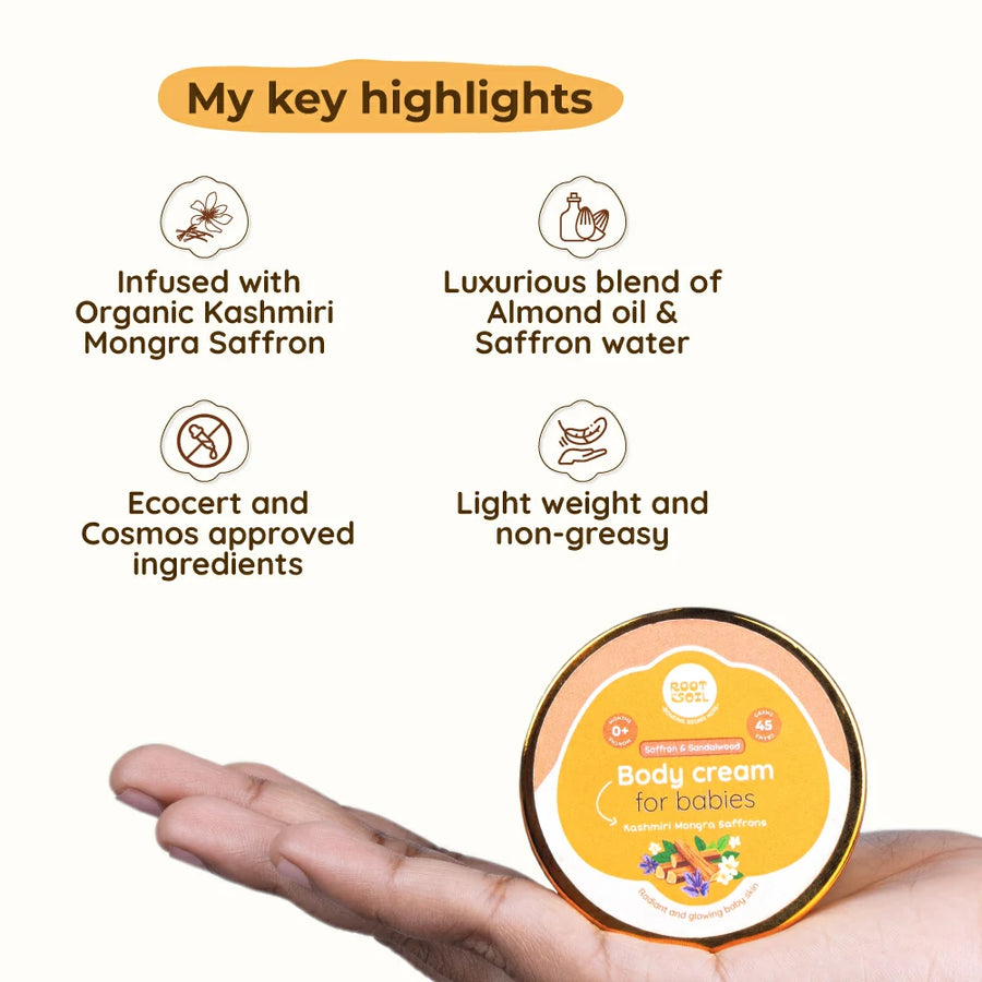 Saffron & Sandalwood Body Cream  | Glowy & Healthy Baby Skin | 0 m - 8 y | 45 g
