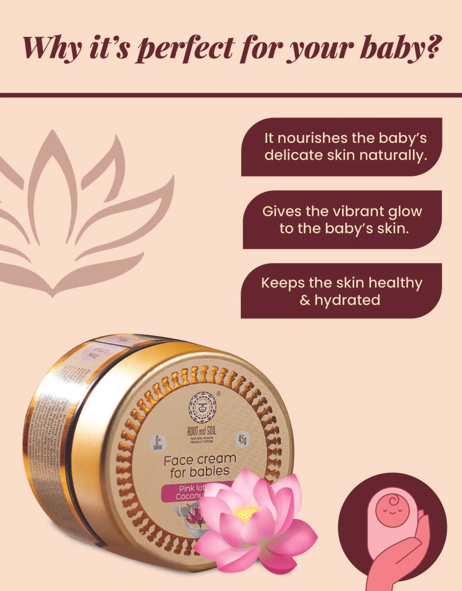 Pink Lotus & Coconut milk Face cream for babies - 45 g (3+ months to 8 years) Light weight Non greasy formula