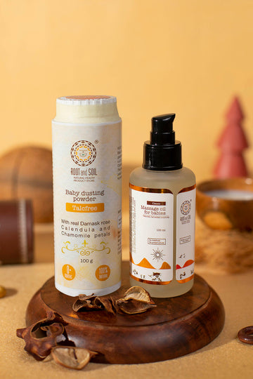 Shield of Summer combo- Coconut milk massage oil classic 100ml + Talcfree dusting powder (Damask rose)
